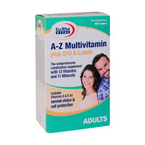 قرص AZ مولتی ویتامین پلاس کیوتن و لوتئین یوروویتال 60 عدد-مکمل تغذیه ای مولتی ویتامین مینرال کمک کننده در حفظ و بهبود سلامت عمومی بدن
