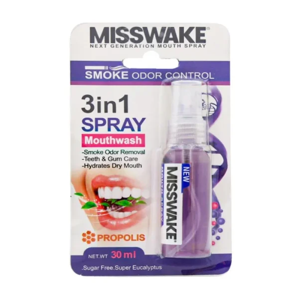 Misswake 3 In 1 Mouthwash Spray 30 Ml-اسپری دهانشویه 3 در 1 عصاره پروپولیس با طعم اکالیپتوس میسویک 30 میلی لیتر